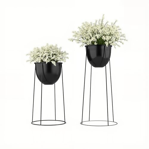 Ribelli Metall Blumentopf Ständer 2er Set φ25/28,5 cm, Blumenhocker mit Übertopf, Blumentreppe Pflanzenständer Blumenständer für Draußen & Innen, Pflanzenregal für Haus & Garten Dekoration (Schwarz) von Ribelli