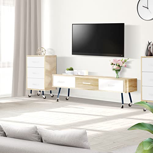 Ribelli TV-Schrank mit Rollen, Lowboard für Fernseher bis zu 43 Zoll, Fernsehtisch mit 3 Schubladen, Couchtisch aus Spanplatte, Stahlgestell, ca. 40 x 147 x 50 cm von Ribelli