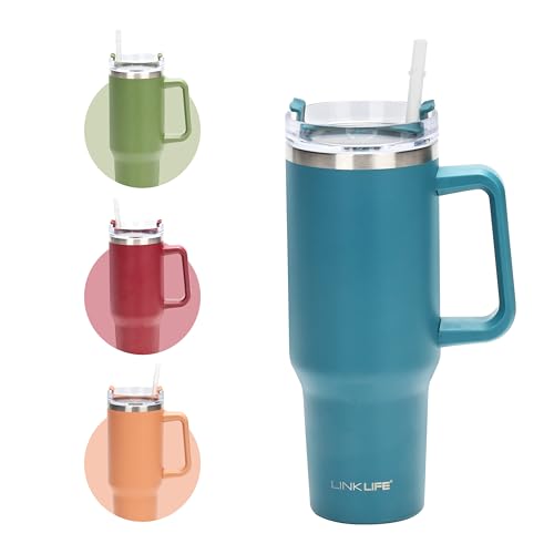 Ribelli Trinkflasche mit Strohhalm 1200ml - Thermobecher mit Griff, Trinkbecher mit Deckel, Doppelwandiger Thermosflasche aus Edelstahl, Auslaufsicher Trinkbecher für Wasser, Kaffee, Eistee, Blau von Ribelli