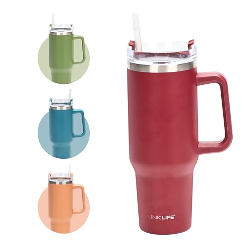 Ribelli Trinkflasche mit Strohhalm 1200ml - Thermobecher mit Griff, Trinkbecher mit Deckel, Doppelwandiger Thermosflasche aus Edelstahl, Auslaufsicher Trinkbecher für Wasser, Kaffee, Eistee, Rot Ribelli Trinkflasche mit Strohhalm 1200ml - Thermobecher mit Griff, Trinkbecher mit Deckel, Doppelwandiger Thermosflasche aus Edelstahl, Auslaufsicher Trinkbecher für Wasser, Kaffee, Eistee, Rot von Ribelli