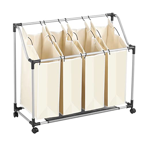 Ribelli Wäschekorb mit 4 Fächern, Wäschesammler mit Griffen & Rollen, Faltbarer Wäschesortierer, Abnehmbare Taschen, ca. 96 x 39 x 82 cm von Ribelli