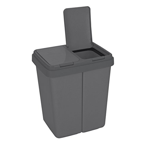 Ribelli Zweimer Duo Müllbehälter mit Deckel 2 x ca. 25 Liter, Kunststoff Mülleimer für die Küche geruchsdichter Abfalleimer Mülltrennsystem, ca. 45 x 32 x 51 cm, Anthrazit, 500114 von Ribelli