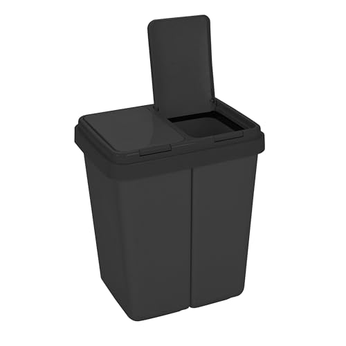Ribelli Zweimer Duo Müllbehälter mit Deckel 2 x ca. 25 Liter, Kunststoff Mülleimer für die Küche geruchsdichter Abfalleimer Mülltrennsystem, ca. 45 x 32 x 51 cm, Schwarz, 502000 von Ribelli