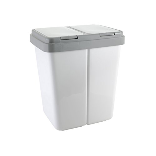 Ribelli Zweimer Duo Müllbehälter mit Deckel 2 x ca. 25 Liter, Kunststoff Mülleimer für die Küche geruchsdichter Abfalleimer Mülltrennsystem, ca. 45 x 32 x 51 cm, Weiß, 500113 von Ribelli