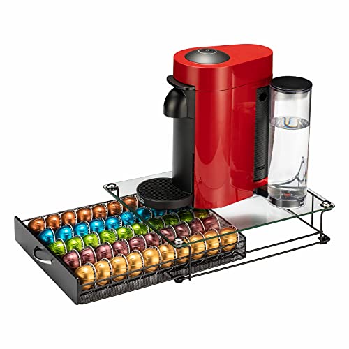 Rice rat Coffee Vertuo Kapselhalter Schublade für Nespresso mit Glas für Schrank Vertuoline Pod Aufbewahrungsregal für Theke (Klasse 50 Pods (mit Griff)) von Rice rat