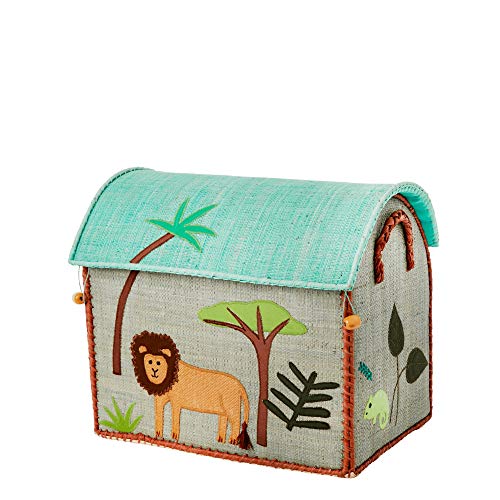 Klein Löwe Raffia Aufbewahrungshaus - Grau - Jungle Animals Print von Rice