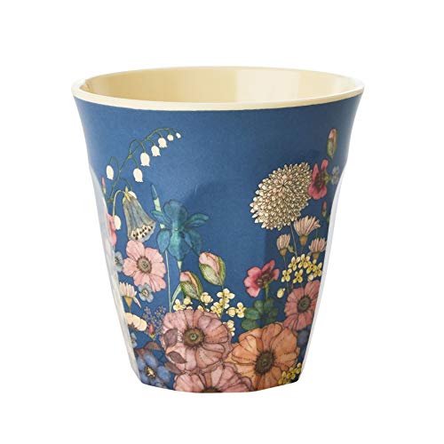 Medium Melamin Becher - Blau - Flower Collage Print von Rice