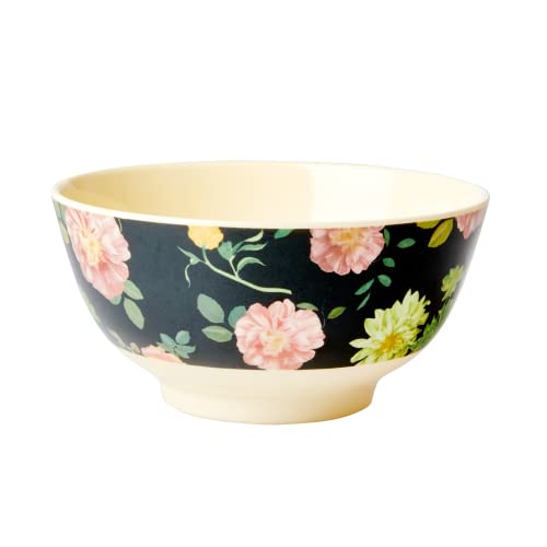 Medium Melamin Schüssel - Schwarz - Dark Rose Print von RICE BY RICE