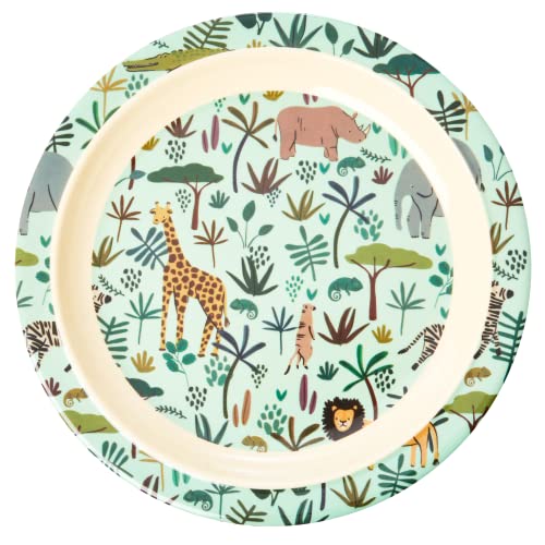 Melamin Kinderteller - Grün - Jungle Animals Print von Rice