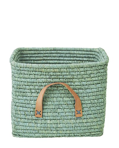RICE - Kleiner quadratischer Bastkorb mit Ledergriffen, Minzgrün, Blau RICE - Kleiner quadratischer Bastkorb mit Ledergriffen, Minzgrün, Blau von Rice