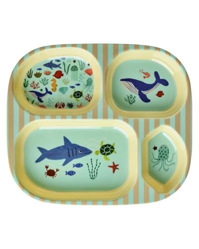 Rice Melamin Kinderteller mit 4er Einteilung - blau - Ocean Print von RICE BY RICE