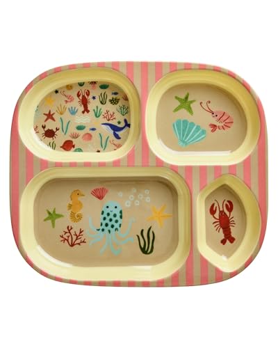 Rice Melamin Kinderteller mit 4er Einteilung - coral - Ocean Print von Rice