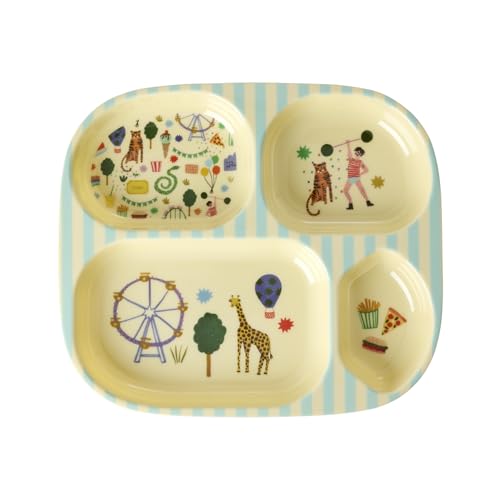 Rice Melamin Kinderteller mit 4er Einteilung - mint - Fun Fair Print von RICE BY RICE