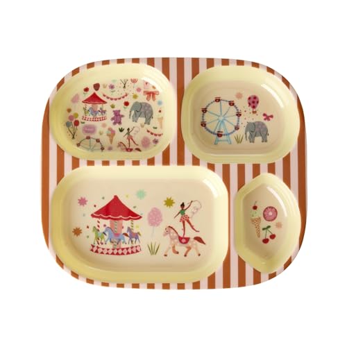 Rice Melamin Kinderteller mit 4er Einteilung - pink - Fun Fair Print Rice Melamin Kinderteller mit 4er Einteilung - pink - Fun Fair Print von Rice