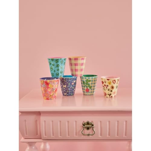 Rice Melaminbecher Set 6-teilig mit bunten Mustern | Leichte, robuste Trinkbecher aus Melamin (160 ml), spülmaschinengeeignet | ideal für Kinder, Gartenparty & Camping von Rice