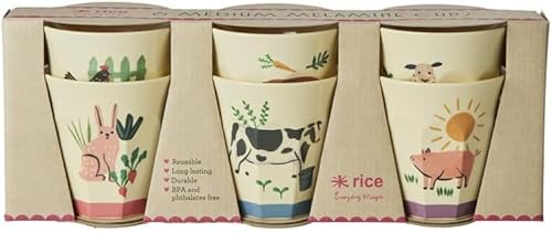 Rice Melaminbecher mit Tier Print, Farm, Größe medium 9 x 9 cm für Kinder, … (6er Set) von Rice