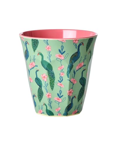 Rice mittelgroße Melamin Becher - grün - Peacock Power Print von Rice