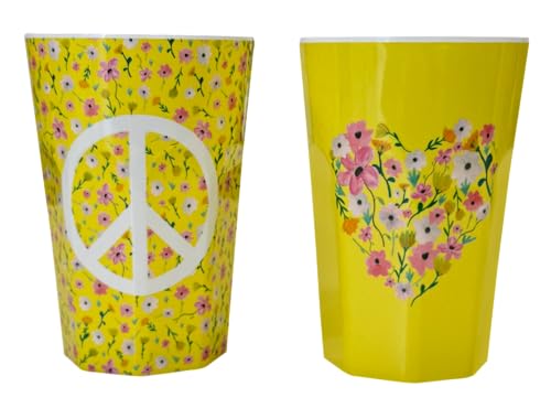 Rice Lattecup Flower Me Happy & Peace | Melamin-Becher im 2er-Set | Gelb mit schönem Blumenmuster | 330 ml Volumen | 100% Melamin | Limitierte Auflage im exclusiven NIK-Design von Rice