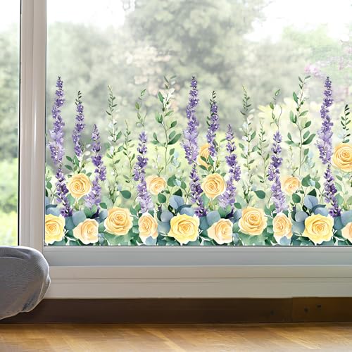 Fenstersticker Blumen Frühling Blumen Fenstersticker Frühling Wildblumen Doppelseitig Glasaufkleber für Frühling Sommer Glas Deko von Riceel