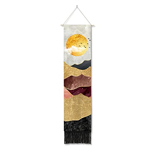 Ricemru Berge Wandteppich Schmal Lang Gold Wandbehang Berggipfel Sonnenaufgang Vogel Wandtuch Abstract Bergeandschaft Wanddeko Tapestry Wandkunst Deko von Ricemru