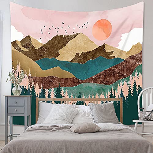 Ricemru Berglandschaft Wandteppich,Wandbehang Aesthetic Sonnenaufgang Berge Wandtuch Natur Landschaft Wald Abstrakte Kunst Wanddeko für Schlafzimmer 150x130 von Ricemru