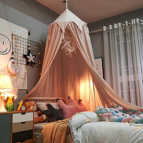 Ricemru Betthimmel Mädchen Babybett Vollstoff Altrosa Kinder Babys Bett Baldachin Himmelbett Rund Hängende Prinzessin Mückennetz für Schlafzimmer Babyzimmer 400cm von Ricemru