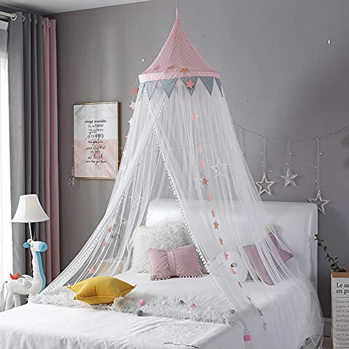 Ricemru Betthimmel Moskitonetz Baby Kinder Einzelbett Mädchen Rosa Stern Transparent Babybett Himmel Baldachin Bett Rund Hängende Mückennetz Kinderbett von Ricemru