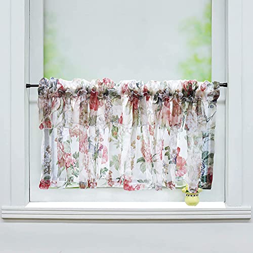 Ricemru Bistrogardine Landhausstil Vintage Blumenmuster 40cm Boho Scheibengardine Halbtransparent Kurz Kurzvorhang Halb Gardinen Fenster Küche Wohnzimmer, 40x150cm von Ricemru