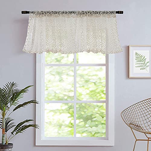 Ricemru Boho Scheibengardinen Kurzstores mit Beige Stickerei Gänseblümchen 45cm Hoch Bistrogardinen Scheibengardine Kurz Küche Fenstervorang Halbtransparent Landhausstil von Ricemru