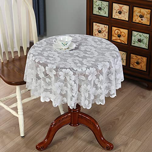 Ricemru Boho Tischdecke Spitze Rund 100 Vintage Landhausstil Weiß Spitzentischdecke Blumen Stickerei Tischtuch Tafeldecke für Hochzeit, Party von Ricemru