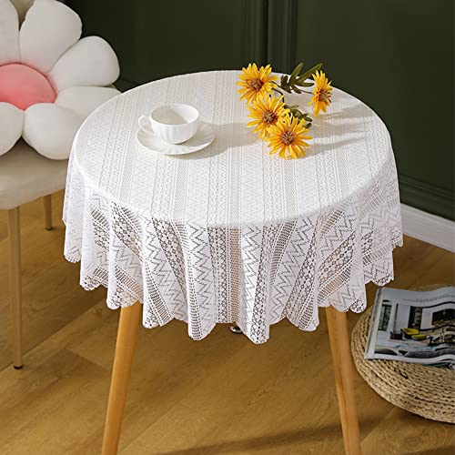 Ricemru Boho Tischdecke Spitze Rund 100 Vintage Landhausstil Weiß Spitzentischdecke Welle Blumen Stickerei Tischtuch Tafeldecke für Hochzeit, Party von Ricemru