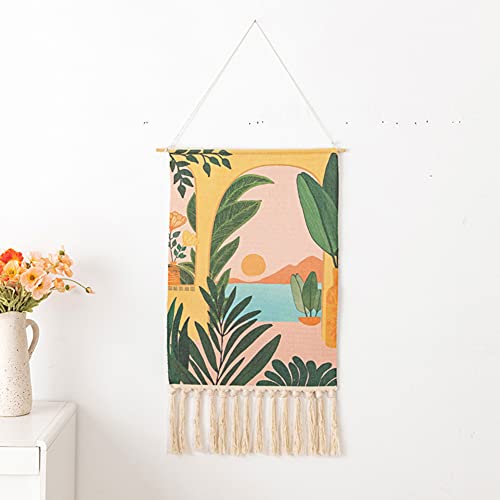 Ricemru Boho Wandbehang Sonne Meer Palmen Pflanze Bunt Wandteppich Geflochten Natur Landschaft Abstrakte Kunst Wandtuch Wanddeko Tapestries für Schlafzimmer Wohnzimmer von Ricemru