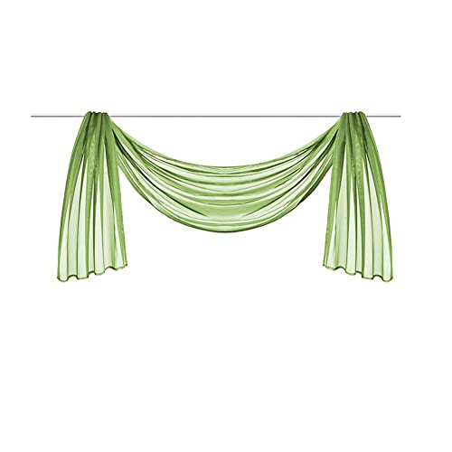 Ricemru Extra Lang Querbehang Freihanddeko Grün Vorhangschal Transparentem Voile Querbehang Gardine Schals Hochzeit Bogen Dekoration Wohnzimmer Schlafzimmer,140x600cm von Ricemru