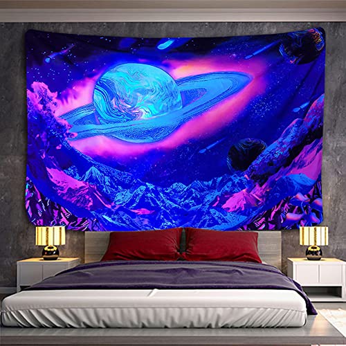 Ricemru Galaxie Wandteppich Psychedelic Trippy UV-Aktiv Wandtuch Fantasy Planeten Universum Welt Dunkel Wandbehang Wandtücher Vintage Aesthetic Tapestry Wanddeko für Wohnzimmer,200x150 von Ricemru