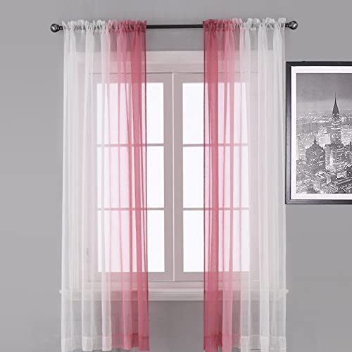 Ricemru Gardinen mit Farbverlauf 2er Pack Rosa Weiß Lang Voile Gardine Farbverlauf Transparent Vorhange Durchsichtig Schlaufenschal für Wohnzimmer Schlafzimmer,132x213 von Ricemru