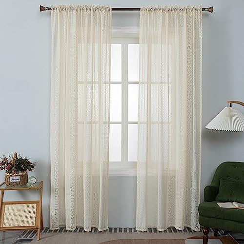 Ricemru Gehäkelte Gardinen Landhaus Transparent Häkeloptik Marokko Muster Häkeln Vorhang Lichtdurchlässig Gewebt Hohl Boho Style Häkelgardinen Häkelvorhang für Schlafzimmer,2 Stück 140x245 von Ricemru