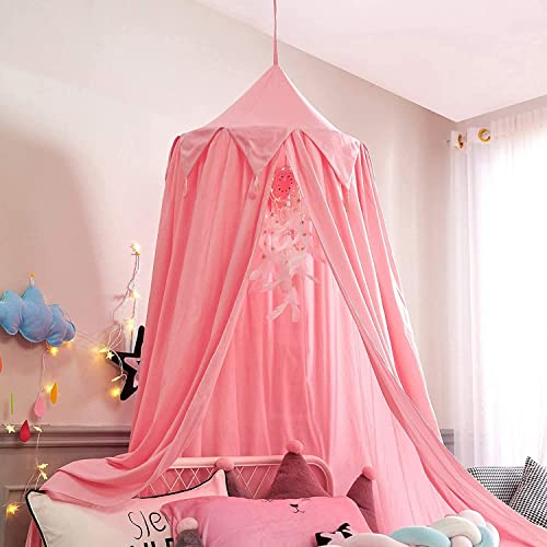 Ricemru Groß Betthimmel Baldachin Babybett Kinderbett Mädchen Rouge Rosa Kinder Baby Himmel Rund Hängendes Kuppel Moskitonnetz Spielzelte Kuschelecke Deko 400cm von Ricemru