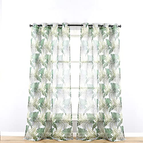 Ricemru Grün Blätter Vorhang Ösenvorhange Transparent 245x140 Tropical Pflanze 2 Stück Gardinen Durchsichtig Ösen Fensterschal Dekoschal Halbtransparent Modern Schlafzimmer von Ricemru