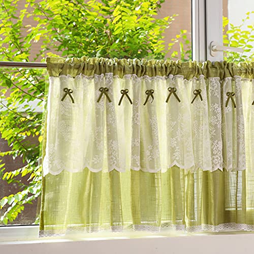 Ricemru Grün Scheibengardine Leinen Küche Landhaus Spitze 50 Hoch Modern Bistrogardine Halbtransparent Kurzstore Kurzvorhang Halbe Gardinen Kleine Vorhänge Fenster 1er Pack,90x50 von Ricemru