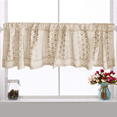 Ricemru Häkelgardine Landhaus Küche Kurz Scheibengardine Bistrogardine Häkeloptik Boho Rustikal Kurzstore Gardinen Kleines Scheibenvorhang Türvorhang Halblang,100x45cm von Ricemru