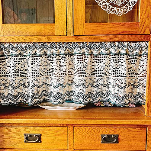 Ricemru Häkelgardine Scheibengardine Landhaus Gehäkelt Zweifarbig Geometrisches Muster Kurz Bistrogardine Boho Vintage Küche Gardinen Kurzstore Kleines Kurzvorhang Türvorhang,100x32cm von Ricemru