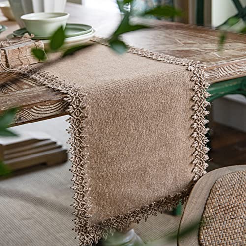 Ricemru Jute Tischläufer mit Geflochten Jute Borte Tischläufer Rustikal Landhaus Vintage Natur Läufer Tischband Boho Rustic Tischdekoration für Hochzeit Festival-Ereignis,30x120 von Ricemru