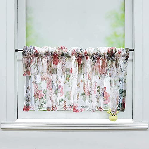 Ricemru Kurzstores Scheibengardinen Landhausstil mit Vintage Blumen Muster 50cm Bistrogardine Halbtransparent Kurz Küche Küchenvorhang Boho Halb Vorhänge Fenster,50x150cm von Ricemru