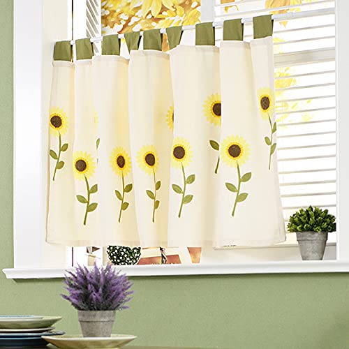 Ricemru Landhausstil Bistrogardine Blickdicht mit Stickerei Sonnenblume Scheibengardine Modern Kurz Fenstervorhang Küchengardinen Kurzstore Halbfenster Gardinen Küche Schlafzimmer,150x107cm von Ricemru