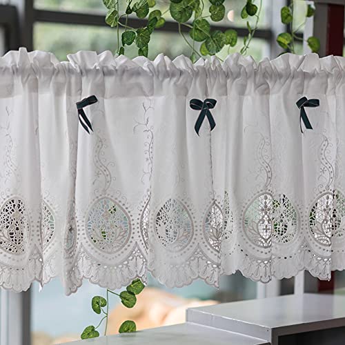 Ricemru Landhausstil Bistrogardine Vintage Shabby Chic Weiß Barock Häkeloptik Scheibengardinen Bistro Kurz Küche Häkelgardine Küchenkurzgardine Halb Gardine Kleines Fenster Cafe,40X120cm von Ricemru