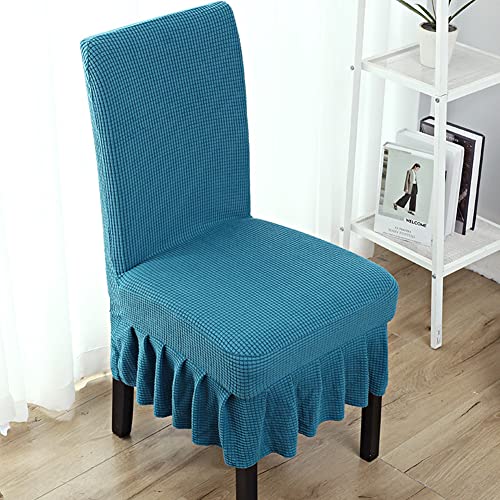 Ricemru Landhausstil Stuhlhussen 6er Set Petrol mit Rock Stuhlbezug Stretch Stuhl Bezüge Elastische Abnehmbar Waschbar Stuhlschutzbezüge Spannbezug für Esszimmer Büro Bouquet Party von Ricemru
