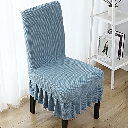 Ricemru Landhausstil Stuhlhussen 6er Set Staubiges Blau mit Rock Stuhlbezug Stretch Stuhl Bezüge Elastische Abnehmbar Waschbar Stuhlschutzbezüge Spannbezug für Esszimmer Büro Bouquet Party von Ricemru