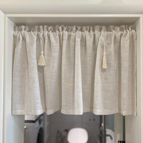 Ricemru Leinenoptik Scheibengardine Halbtransparent Kurz Landhausstil Bistrogardinen Französischer Kurzvorhang Kleine Vorhang Küchenvorhang Küchegardine mit Quaste,200x60cm Ricemru Leinenoptik Scheibengardine Halbtransparent Kurz Landhausstil Bistrogardinen Französischer Kurzvorhang Kleine Vorhang Küchenvorhang Küchegardine mit Quaste,200x60cm von Ricemru