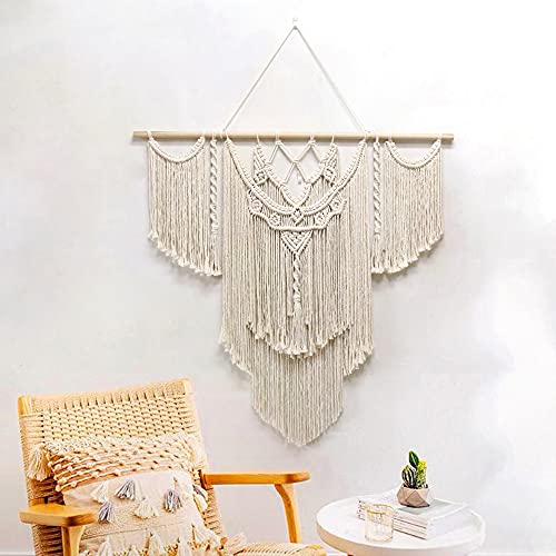 Ricemru Makramee Wanddeko Groß 100cm breitx 90cm Boho Deko Handgewebte Lang Makramee Wandbehang Wandteppich Hochzeit Hintergrund Wand Kunst von Ricemru