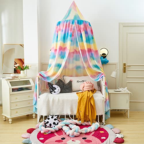 Ricemru Regenbogen Betthimmel Baldachin Mädchen Junge Kinder Baby Bett Rund Kuppel Hängende Bunt EIS Bettvorhang Spiel Zelt Moskitonetz für Kinderzimmer Babyzimmer von Ricemru